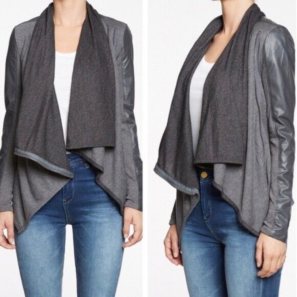 Blank NYC Vegan Leather Moto Cotton Blend Jacket Dark Gray Draped XS Lightweight